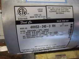 FIRST COMPANY New Central Air Conditioner Commercial Fan Coil - Chilled Water 4HHS3-240-3RH ACC-7080 N2