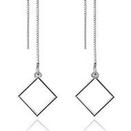 Womens 925 Sterling Silver Simple Triangle Square Rhombus Long Ear Stud Earrings N5
