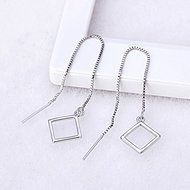 Womens 925 Sterling Silver Simple Triangle Square Rhombus Long Ear Stud Earrings N6