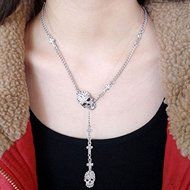 Skull Rhinestone Crystal Chain Necklace Pendant Vintage Silver Halloween Gift N2