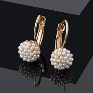 Fashion Women Lady Elegant Pearl Beads Ear Hoop Dangle Earrings Jewelry Gift