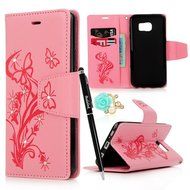 (Not for S7) S7 Edge Case,Galaxy S7 Edge Case - Badalink Embossed Butterflies Wallet Flip Cover with Bling Diamonds... N5