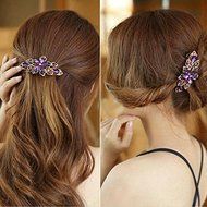 Purple New Fashion crystal Rhinestone Flower Hair Barrette Clip Hairpin Women Jewelry