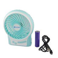 NewSilkRoad 4&quot; Blue LED Light Mini Handy Portable USB Rechargeable Emergency Fan 4 blades, 3 Speeds with 18650...