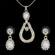 Luxury Engagement/Bridal Jewelry Set Golden Earrings+Crystal Pendant+Necklace