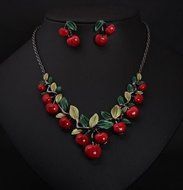 Charm Women Cherry Pendant Chain Choker Collar Bib Necklace Banquet Jewelry Set