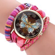 AutumnFall&reg; The Sleek Stylish and Chic Knit Bracelet Butterfly Watch Ladies Decorative (Hot Pink) N3