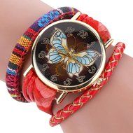 AutumnFall&reg; The Sleek Stylish and Chic Knit Bracelet Butterfly Watch Ladies Decorative (Hot Pink) N4
