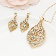 Women 18k Gold Plated Clear Crystal Pendant Necklace+Earrings Hollow Jewelry Set