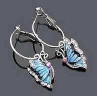 Butterfly Dangle Blue Crystal Rhinestone Enamel Hoop Earrings GIFT WOMEN 1Pair