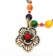 QTMY 3D flowers diamond Black bead Choker Necklace long Chain Bohemian Jewelry with Pendant N2