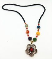 QTMY 3D flowers diamond Black bead Choker Necklace long Chain Bohemian Jewelry with Pendant N3