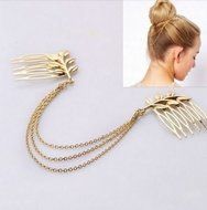 Multilayer Gold Chain Tassel Double Leaves Side Plug Hairpin Hair Comb Hair Clip