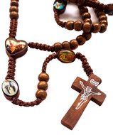 Catholic Prayer Rosary Wooden Saints Beads Thread Necklace Crucifix Jerusalem