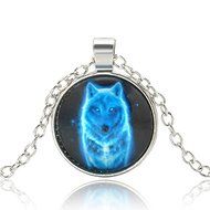 Vintage Wolf Picture Glass Cabochon Pendant Necklace Fine Jewelry for Men Women
