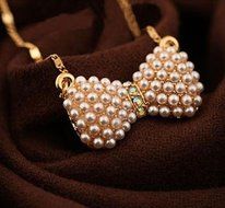Fashion Bowknot Pearl Fashion Womens Bib Statement Chain Pendant Necklace 2016