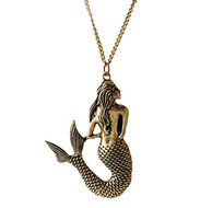 Vintage Bronze Fashion Jewelry Necklace Mermaid Pendant Chain Choker Necklace