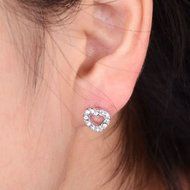 1 Pair Elegant Women Lady Heart Crystal Rhinestone Silver Ear Stud Earrings New