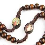 2 X pieces Unique Wooden Beads Rosary Catholic Necklace Holy Soil Medal &amp; Cross (Brown)