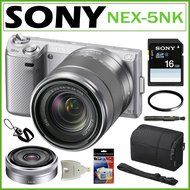 Sony DSLR NEX-5NKS 16.1MP Digital SLR Camera Silver/Sony SEL16F28 Lens 16GB Kit