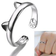 Fashion Women Silver Cute Cat Kitten Ears Animal Design Ring Adjustable Gift