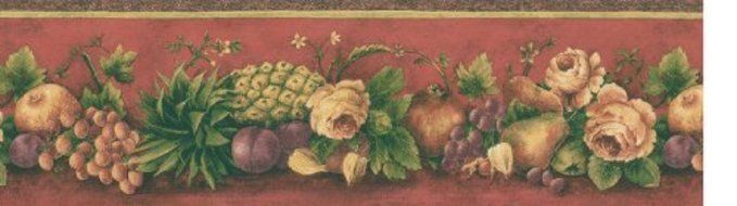 Brewster 499-08568 Fruit Border Wallpaper, Maroon by Brewster