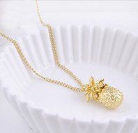 Summer Tiny Pineapple Cute Fruit Charm Gold Plate Long Chain Necklace Jewelry