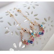 gold plated Colorful Rhinestone Crystal Bead Bowknot Dangle Hook Bow Earring New