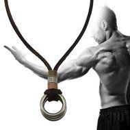 Men's Double Circle Ring Pendant Jewelry Fashion Retro Leather Cord Necklace