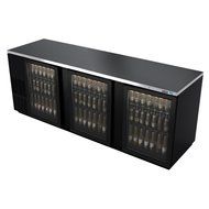Back Bar Cooler, 95‐1/2", three‐section, (3) glass doors, (1,302) 12 oz can capacity, (6) adjustable coated wire...