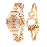 AutumnFall Women's Swarovski Crystal Accented Gold-Tone and Black Bangle Watch with Bracelet Set (609GB) N5