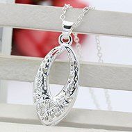 20" Women Nice Jewelry Silver Hollow Flower Pendant Necklace Chain