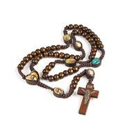 2 X pieces Unique Wooden Beads Rosary Catholic Necklace Holy Soil Medal &amp; Cross (Brown) N2
