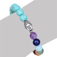 7 Chakra Healing Balance Charm Bracelet Turquoise Beaded Yoga Reiki Prayer Stone