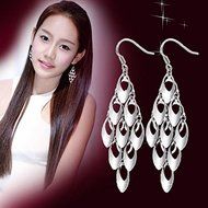Womens 925 Sterling Silver long Peacock Tail Drop/Dangle Ear Stud Hook Earrings