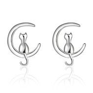 2016 New Silver Moon with Lovely Cat Cute Post Stud Earrings For Girls Women