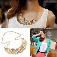 New Hot Design Fashion Pearl Hollowed Golden Choker Bib Collar Necklace Pendant