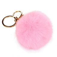 AutumnFall&reg; Rabbit Fur Ball Keychain Bag Plush Car Key Ring Car Key Pendant (Pink)