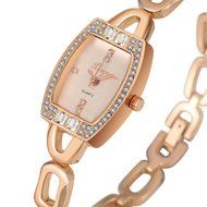 AutumnFall Women&#039;s Swarovski Crystal Accented Gold-Tone and Black Bangle Watch with Bracelet Set (609GB) N12
