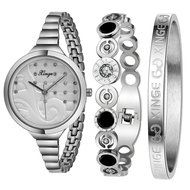 AutumnFall Women&#039;s Swarovski Crystal Accented Gold-Tone and Black Bangle Watch with Bracelet Set (609GB) N17