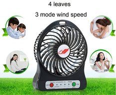 Intsun&reg; Portable F95B 4 Leaves 3 ranges Mini USB Rechargeable Cooling Palm Leaf Fan with 1850li-ion Battery (Black) N4