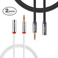 Starise 2 Pack Aux Cable Male to Female 2 Feet- 3.5mm Stereo Audio Extension Cable - Gold Plated Step Down Design... N2