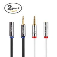 Starise 2 Pack Aux Cable Male to Female 2 Feet- 3.5mm Stereo Audio Extension Cable - Gold Plated Step Down Design... N3