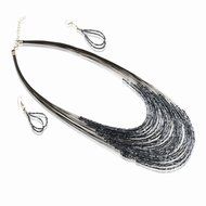 Hematite Popular Glass Beads Multilayer Collar Necklace Earrings Jewelry Set