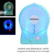 Portable Mini USB Fan GEEDIAR 3 Speed Control Rechargeable Table Desk Fan with LED light White N16