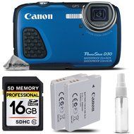 Canon PowerShot D30 Waterproof Digital Camera Blue + 16GB Class 10 Memory Card + Backup Battery + Deluxe Cleaning... N5