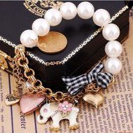 Fashion Elephant Pendant Pearl Charm Bracelet Bangle Women Girl Jewelry Gift