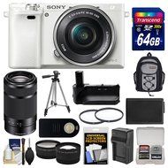 Sony Alpha A6000 Wi-Fi Digital Camera &amp; 16-50mm (White) with 55-210mm Lens + 64GB Card + Case + Battery &amp; Charger... N9