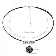 Morenitor[TM]Choker Necklace Rose Pendant with Leather Rope Chain Necklace.