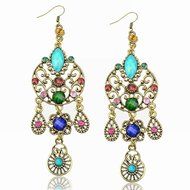 Chandelier Popular Fringe Tassel Retro Copper Rhinestone Eardrop Hook Earrings